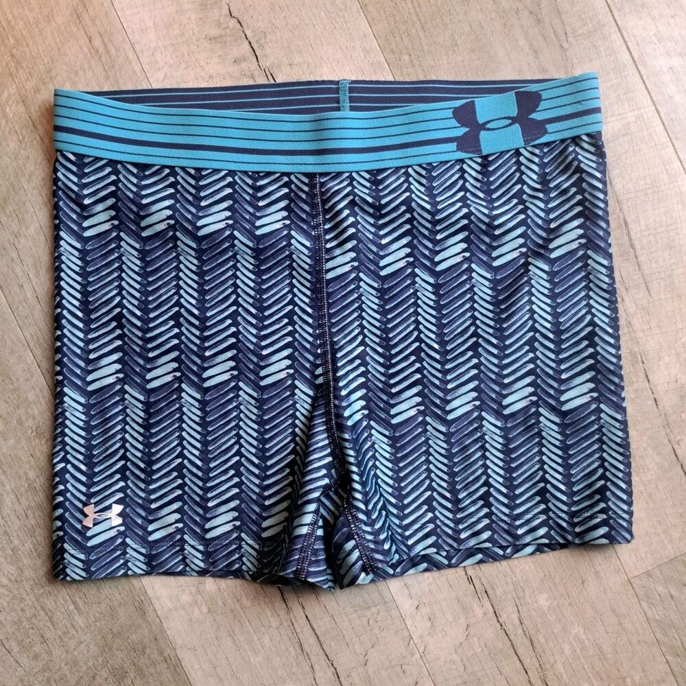 Under Armour Small Women's Blue Chevron Print Biker Athletic Yoga Shorts Bottoms